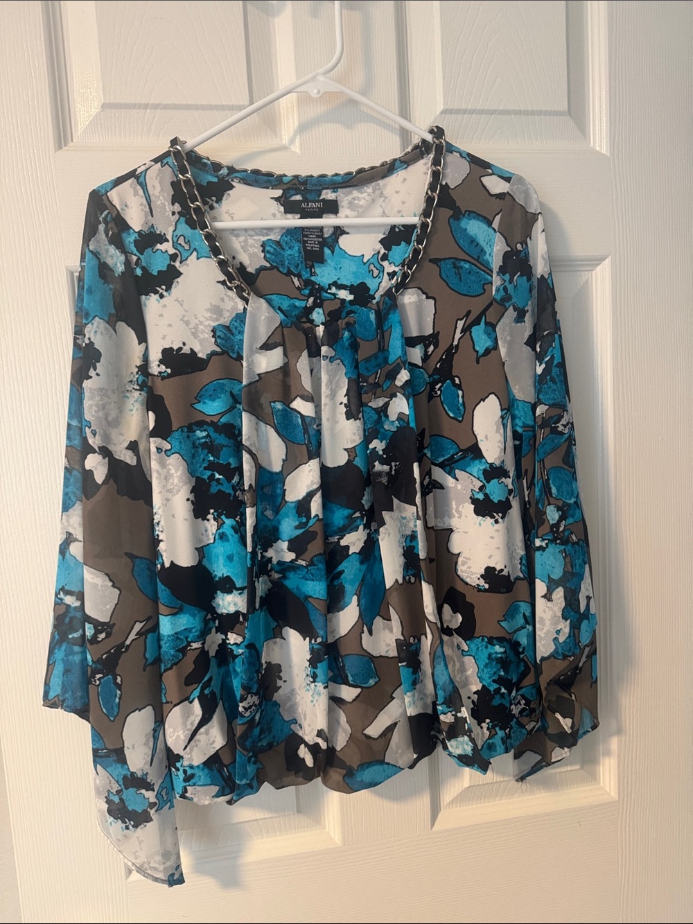 Alfani Teal Floral Print Tunic Top